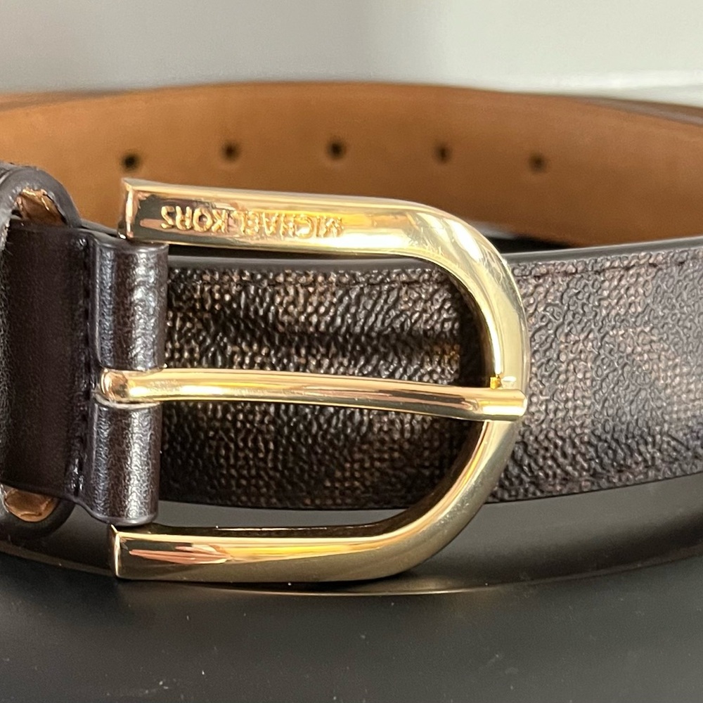 Michael Kors Chocolate Leather Belt with Gold Buckle